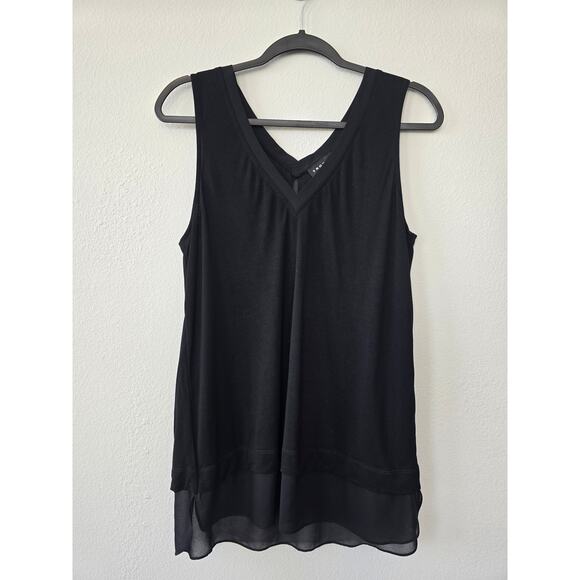 Trouvé Black Sleeveless V Neck Tank Top Sheer Hem Layered Size L Essentials - Picture 1 of 7